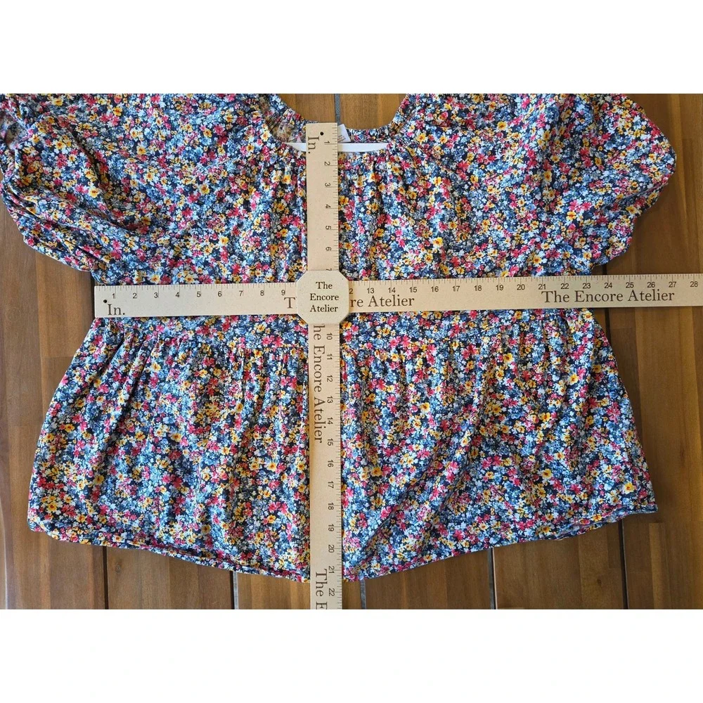 Old Navy Floral Puff Sleeve Peplum Babydoll Top 1X Cottage Peasant Prairie Boho